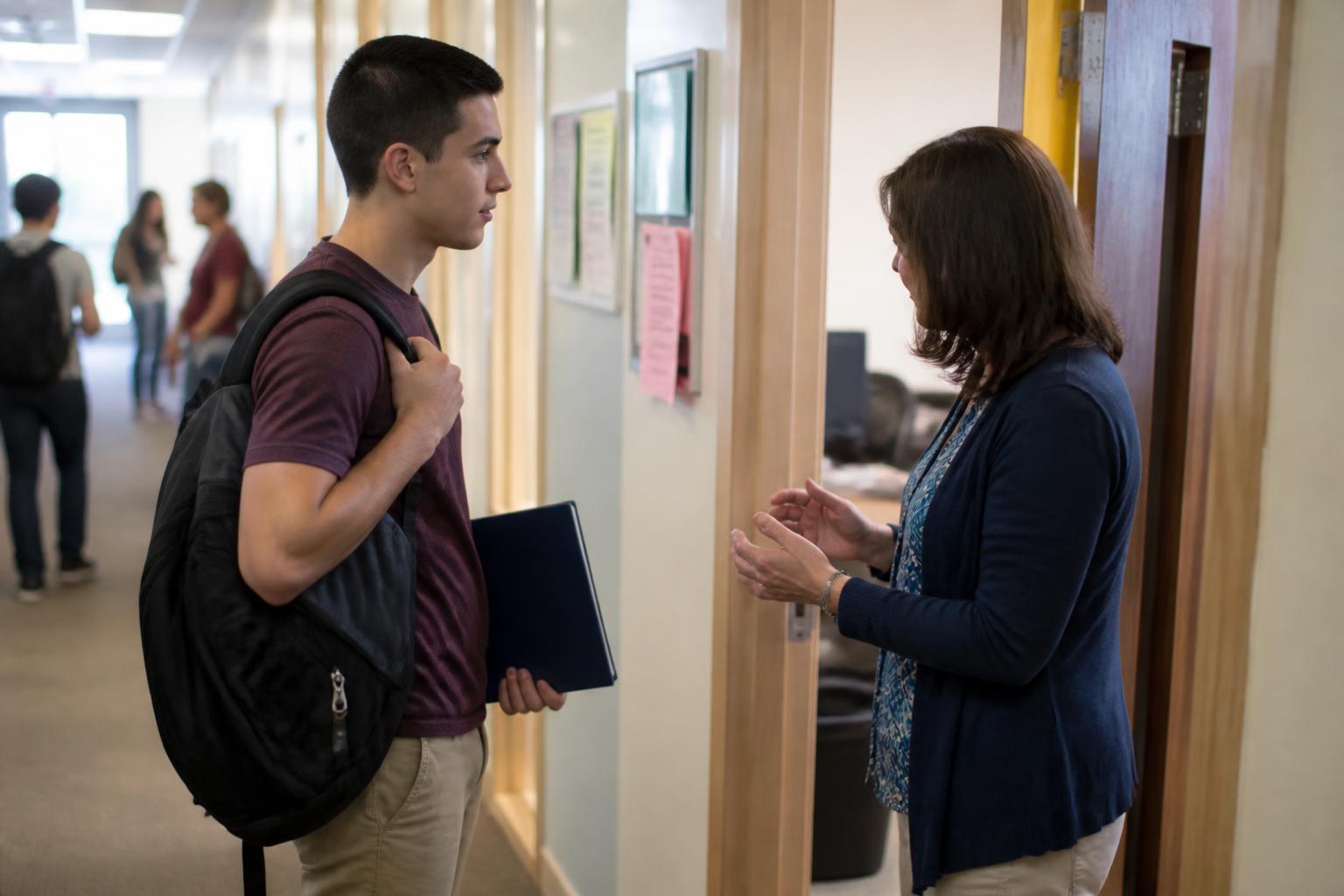 A borrower speaking with a campus aid counselor about repayment.