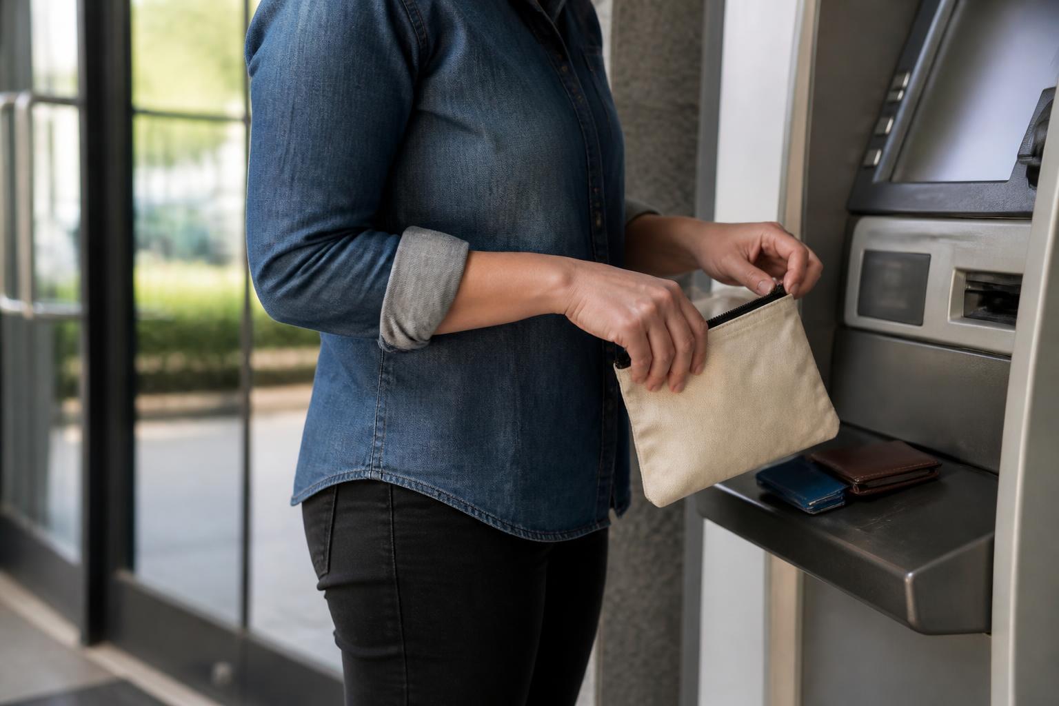 A saver sealing an emergency pouch near an ATM during rate uncertainty.