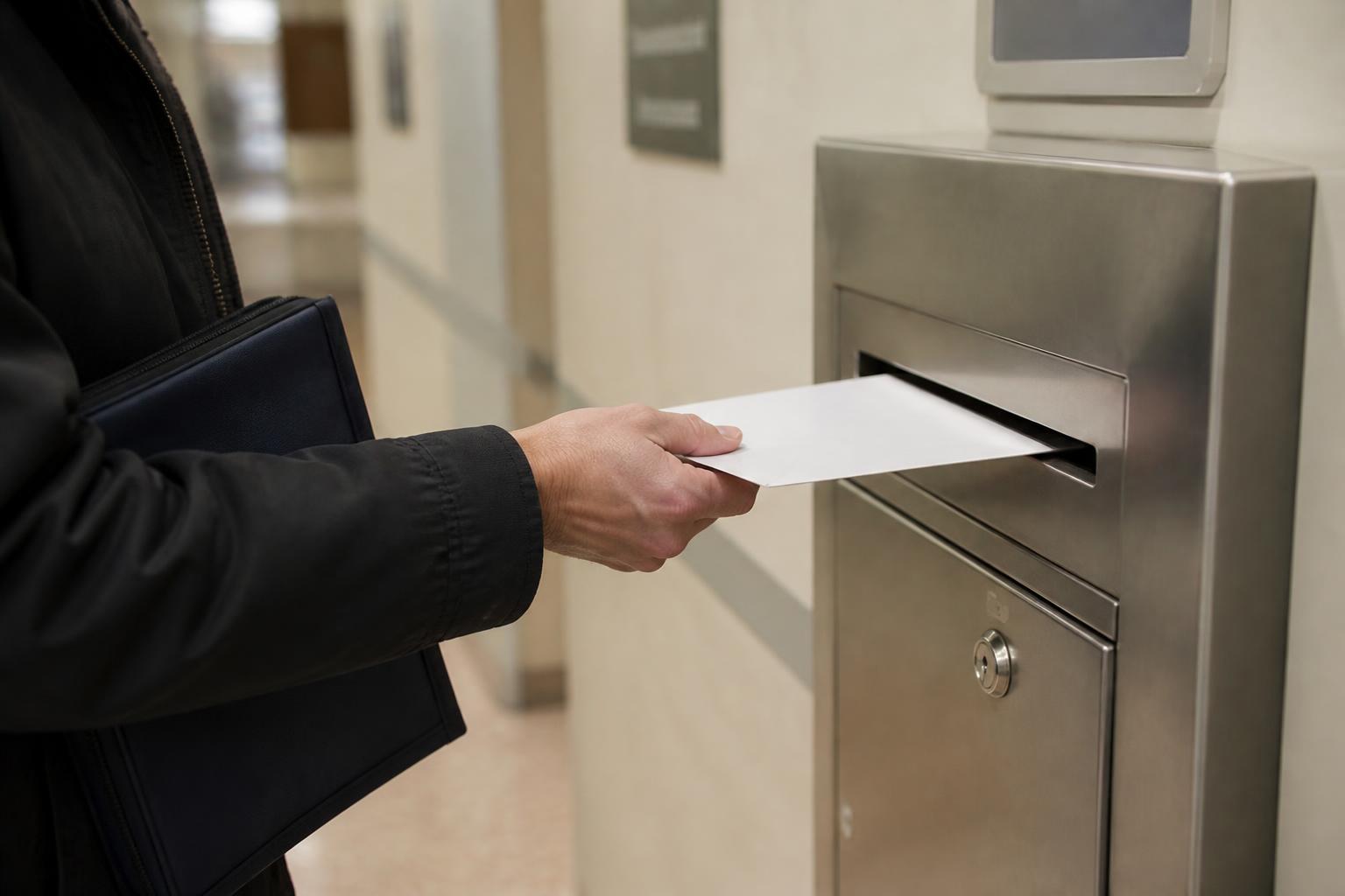 A taxpayer using a secure tax office drop box for year-end planning.