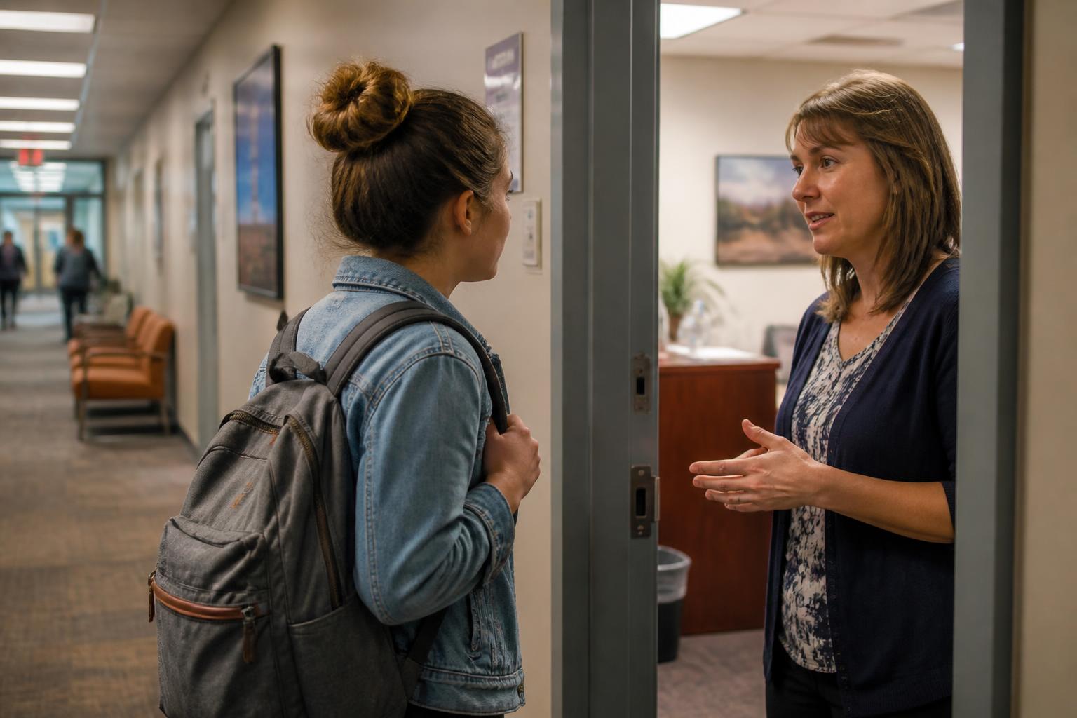 A student asking a financial-aid counselor about borrowing.