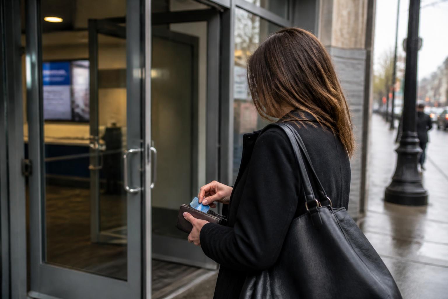 A borrower leaving a bank appointment after March rate news.