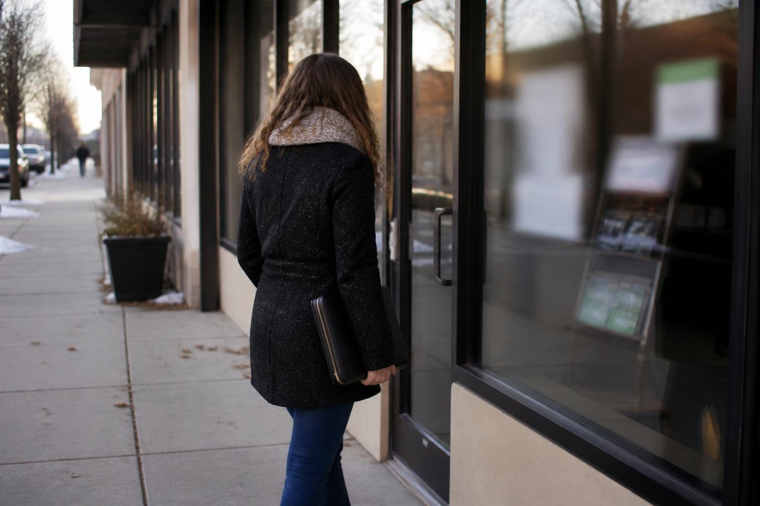 A taxpayer walking into a tax office for year-end planning.