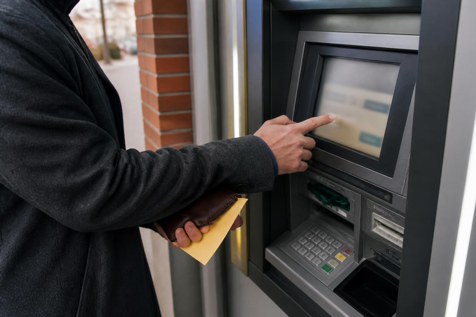 An adult using an ATM before setting a family cash gift limit.