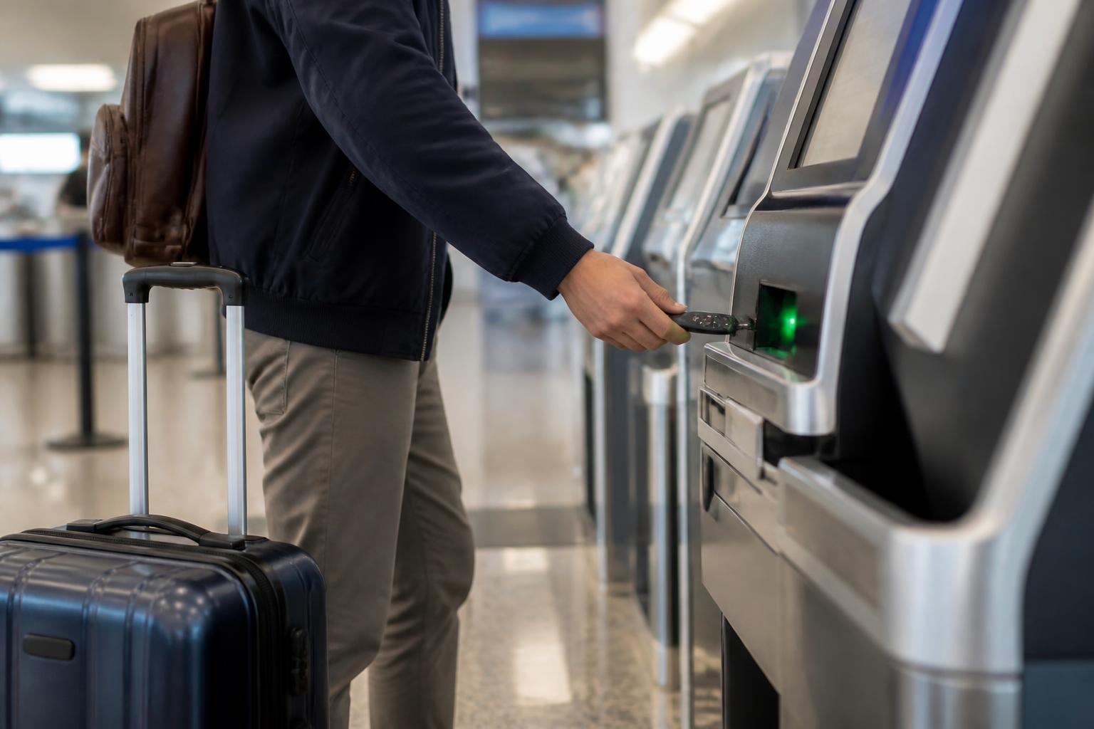 A traveler using a rental-car kiosk before Memorial Day travel.