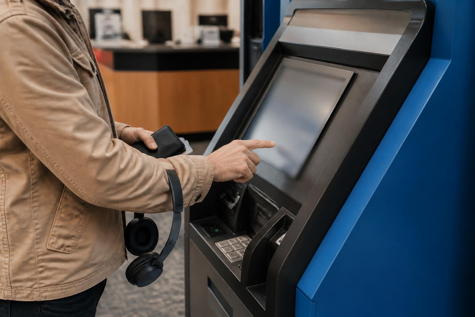A borrower making an extra payment at a credit union kiosk.