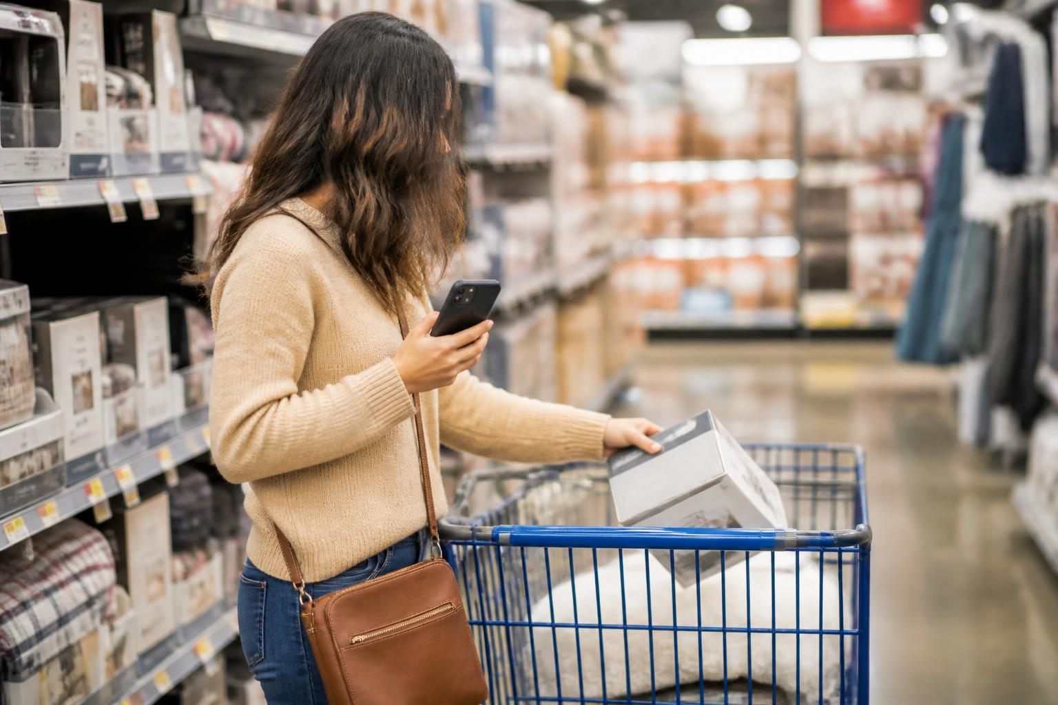 A shopper removing an item from a cart before a sale.