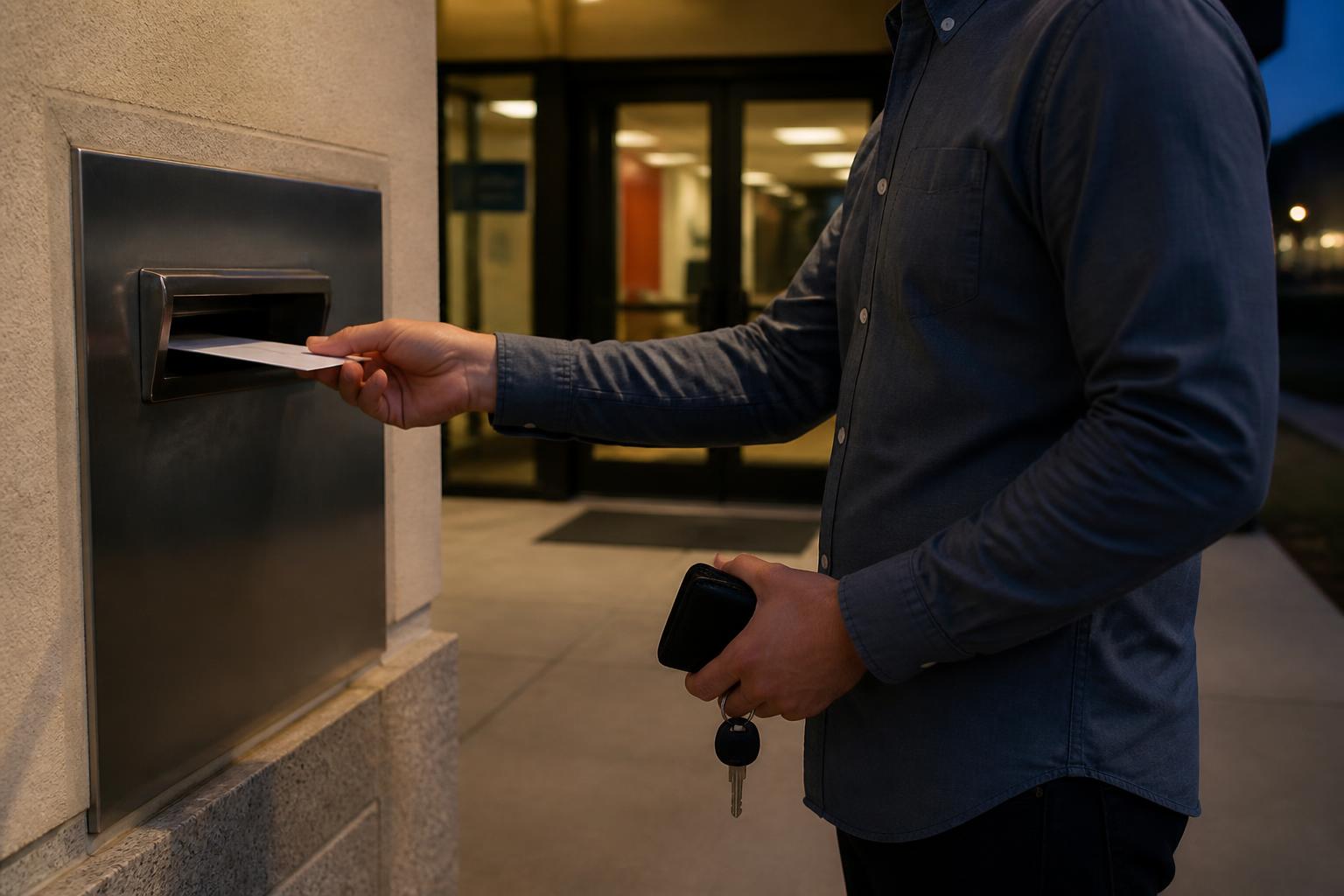 A borrower using a bank payment drop slot.