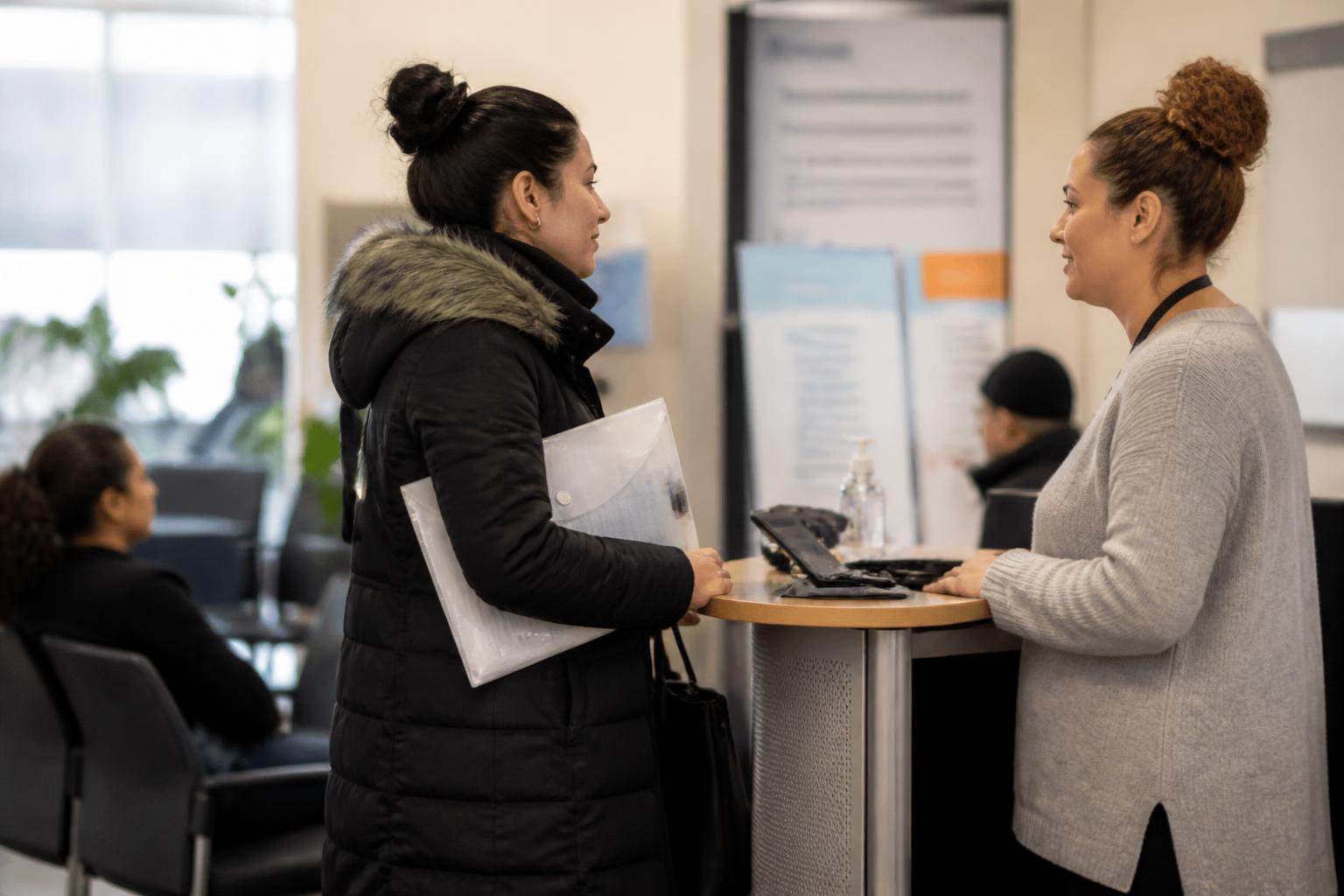 A filer checking in at a community tax-help lobby.