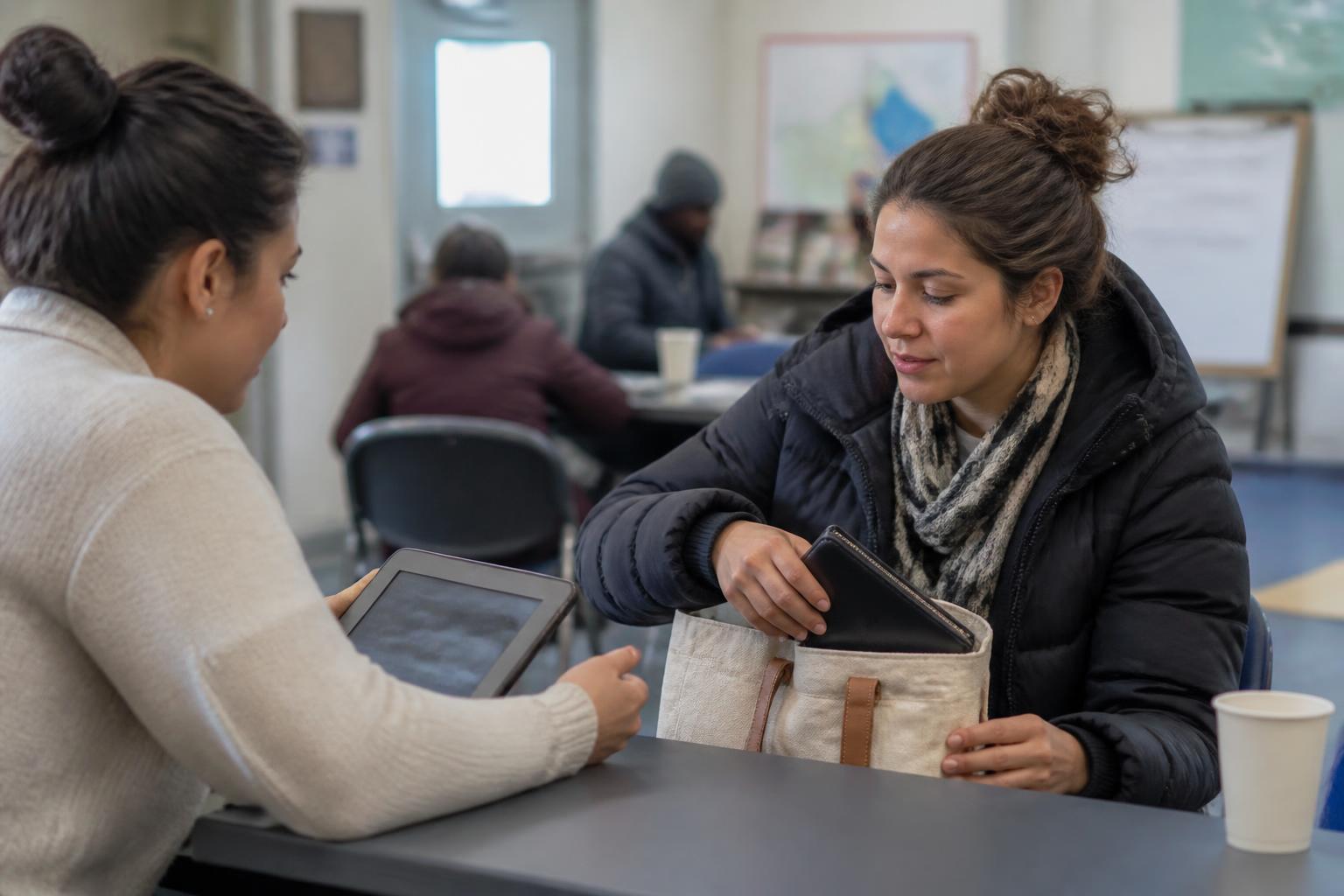 A borrower discussing card payoff options at a community budget clinic.
