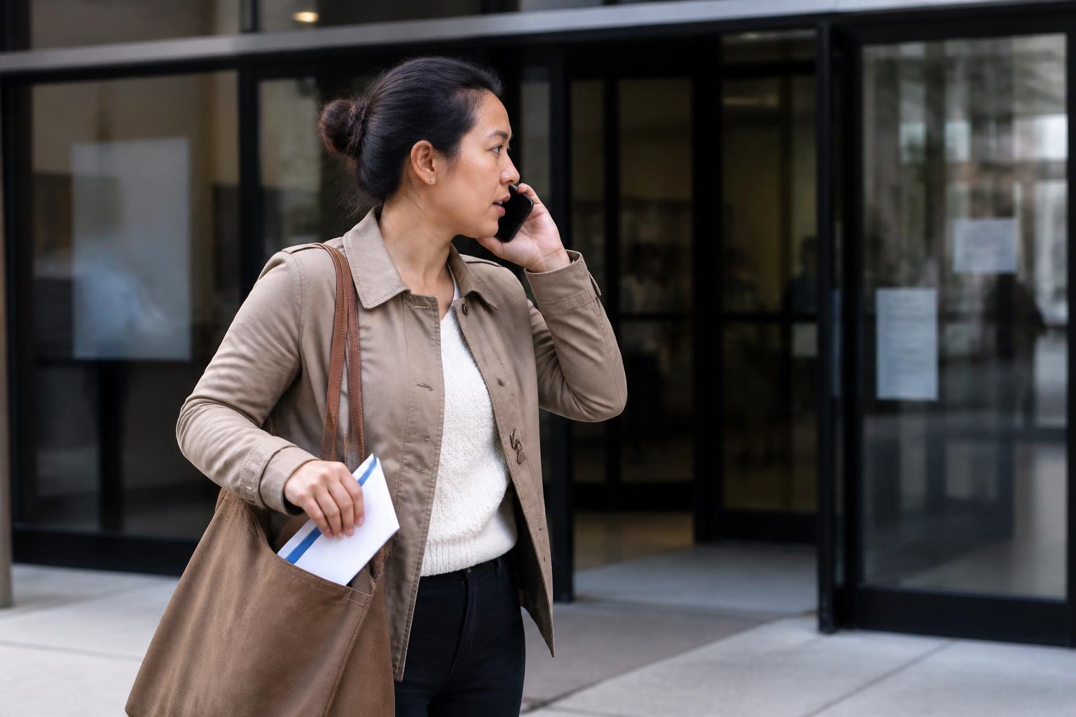 A filer calling about tax payment options outside a tax office.