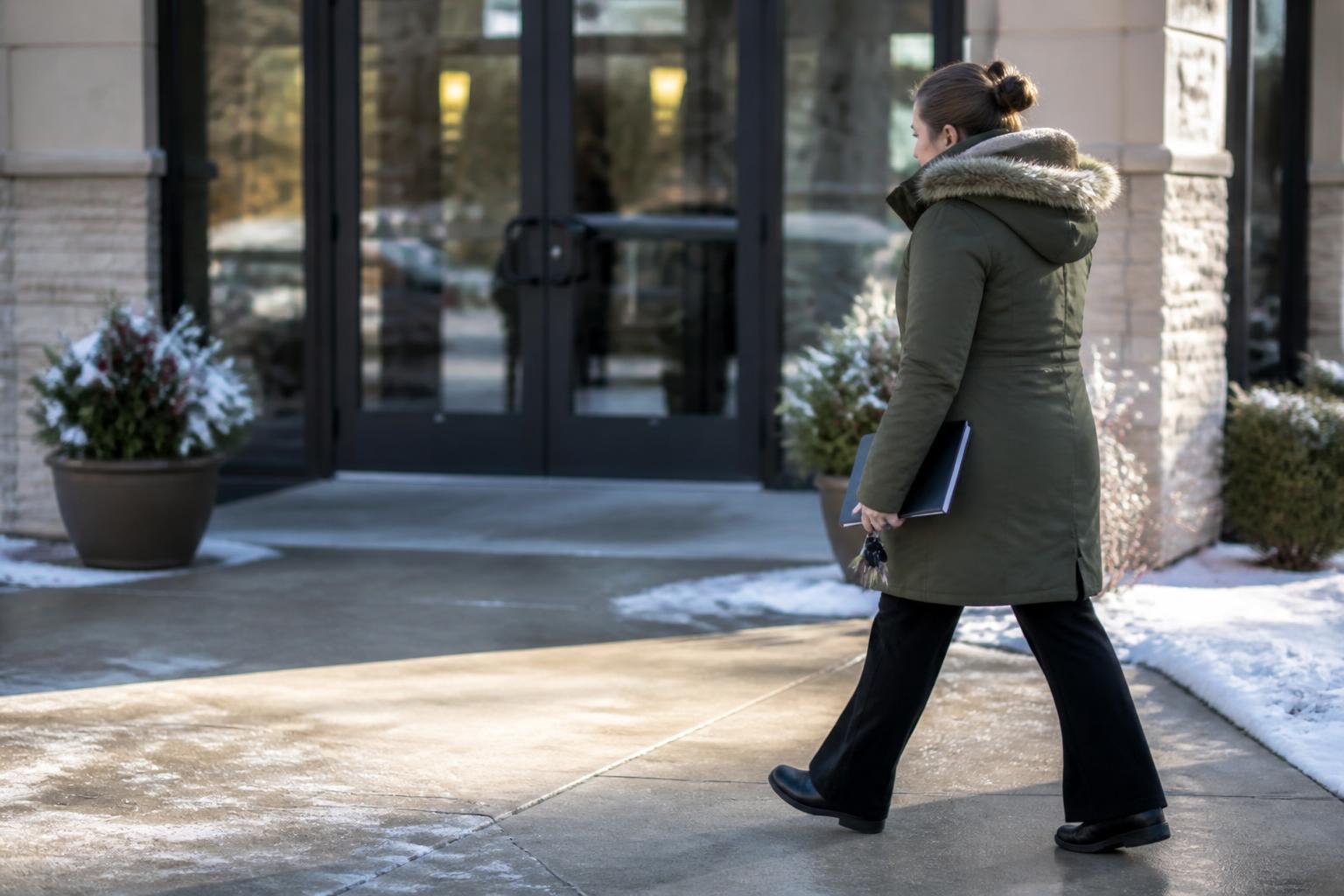 A borrower leaving a credit-union errand after a December rate cut.
