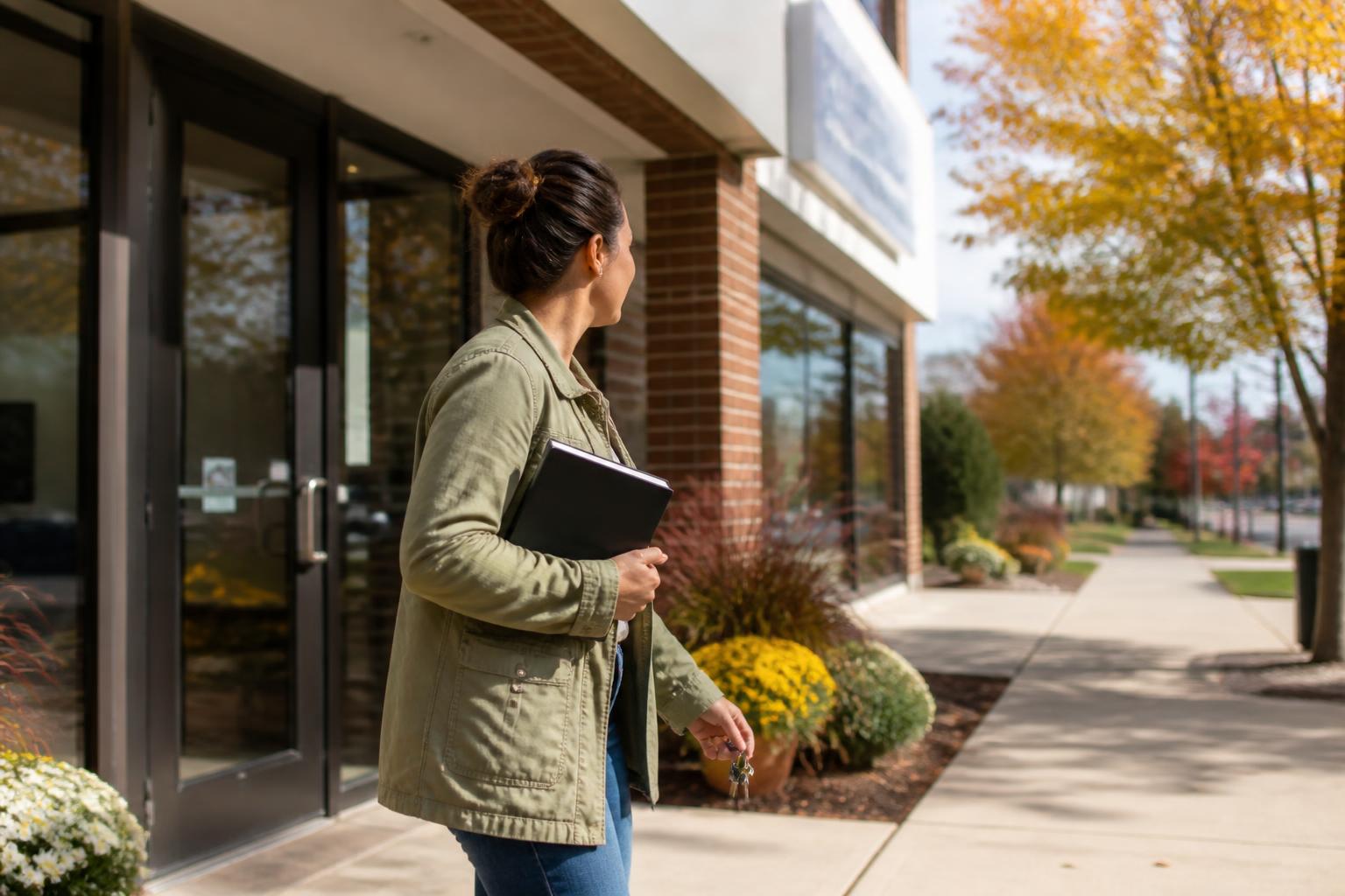 A saver leaving a credit-union errand after a September rate cut.
