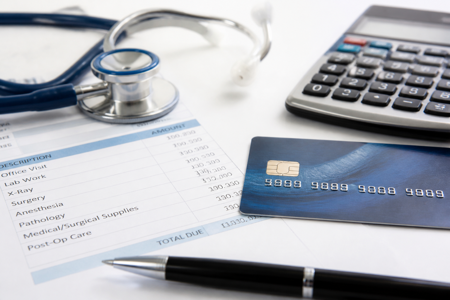 Hands passing a credit card across a payment counter.