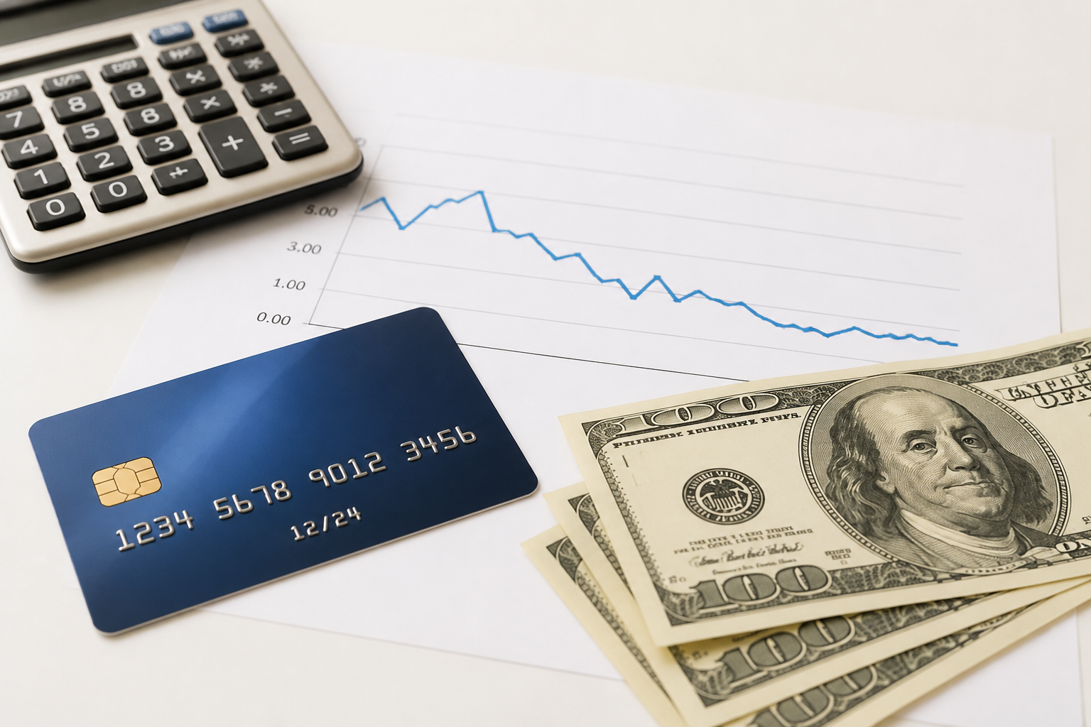 A credit card sitting on cash for a borrowing cost story.